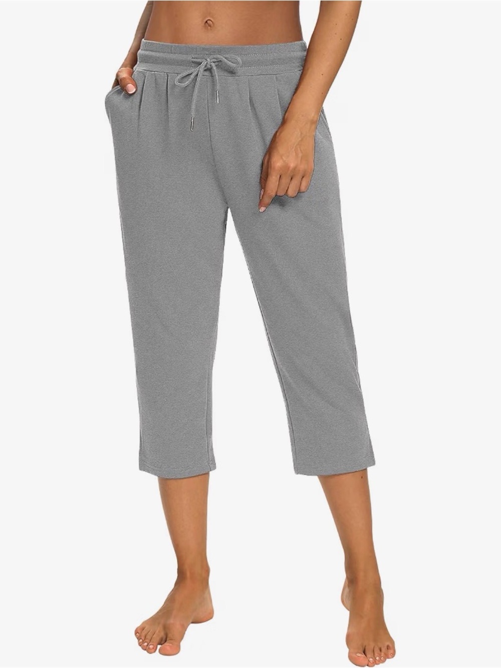 Women's Grey Drawstring Capri Sweat Pants